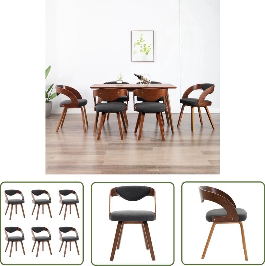 The Living Store Eetkamerstoelen 6 stuks donkergrijs donkerbruin Stof hout 53x54x77 cm Eettafelstoel Eetkamerstoel Donkergrijs Meubilair Moderne Stoel Stijlvolle Stoel - Foto 2