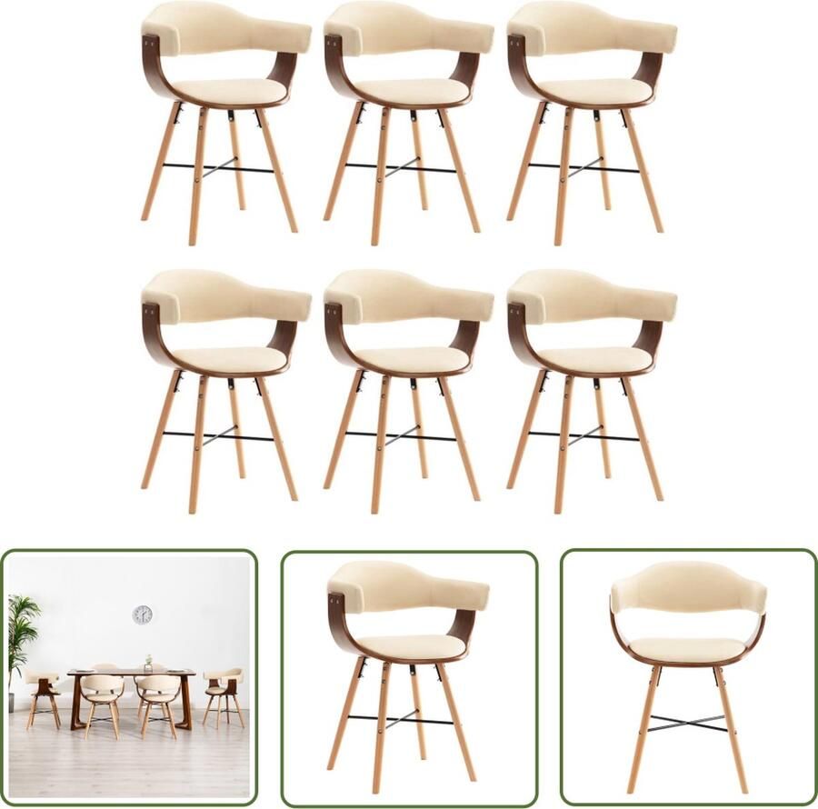The Living Store Eetkamerstoelen 6 st kunstleer en gebogen hout crème Eetkamerstoel - Foto 2