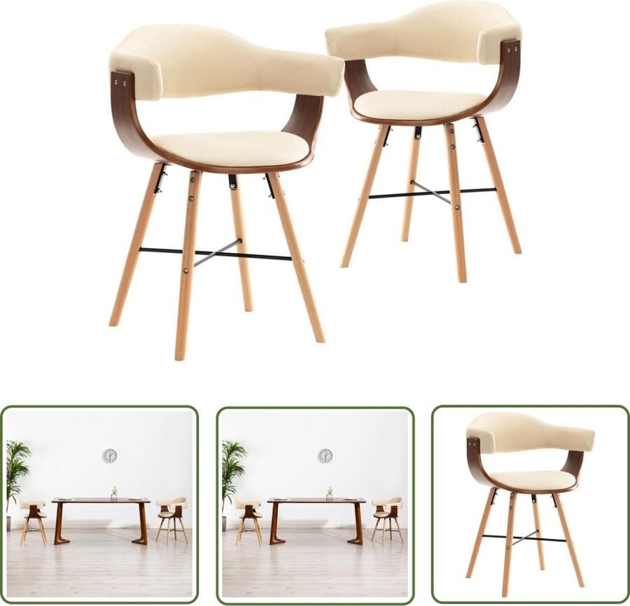 The Living Store Eetkamerstoelen Armleuningen Crème 52.5x47x75.5 cm Stevig en comfortabel Set van 2 Eetkamerstoel Salontafel Lounge Stoel Lederlook Art Deco - Foto 2