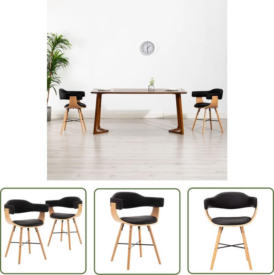 The Living Store Eetkamerstoelen Armleuningen Kunstleer 52.5 x 47 x 75.5 cm Zwart Lichtbruin - Foto 2