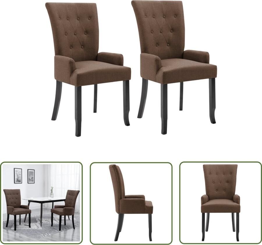 The Living Store Eetkamerstoelen Bruin 54 x 56 x 106 cm Stof en eikenhouten frame - Foto 2