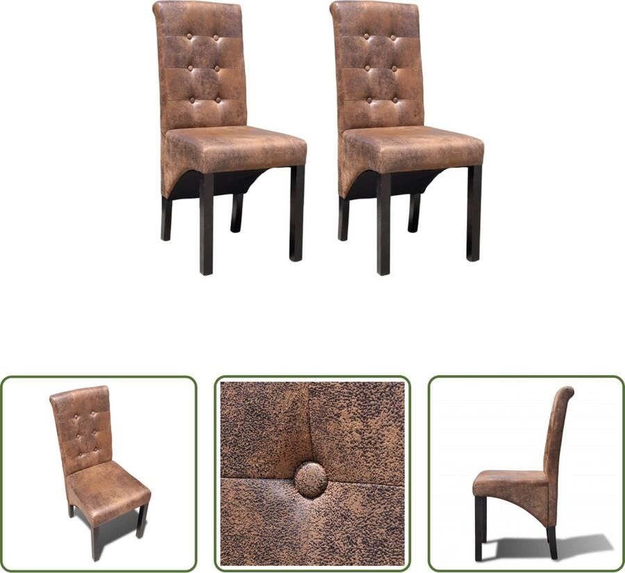 The Living Store Eetkamerstoelen Bruin suède-look Houten frame 42 x 56 x 95 cm Comfortabel Eetkamerstoelen Bruine Stoelen Leren Stoelen Vintage Stoelen Elegante Stoelen - Foto 2