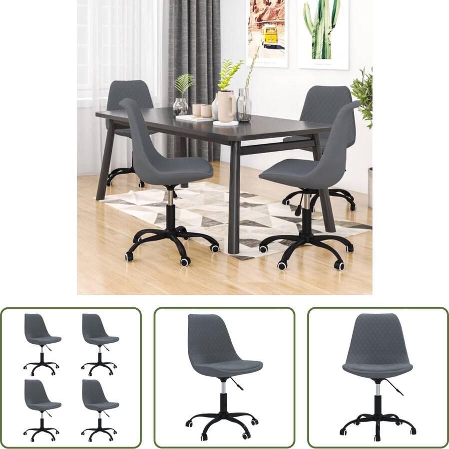 The Living Store Eetkamerstoelen Donkergrijs 49 x 51.5 x (82-93) cm Draaibaar 360° - Foto 2