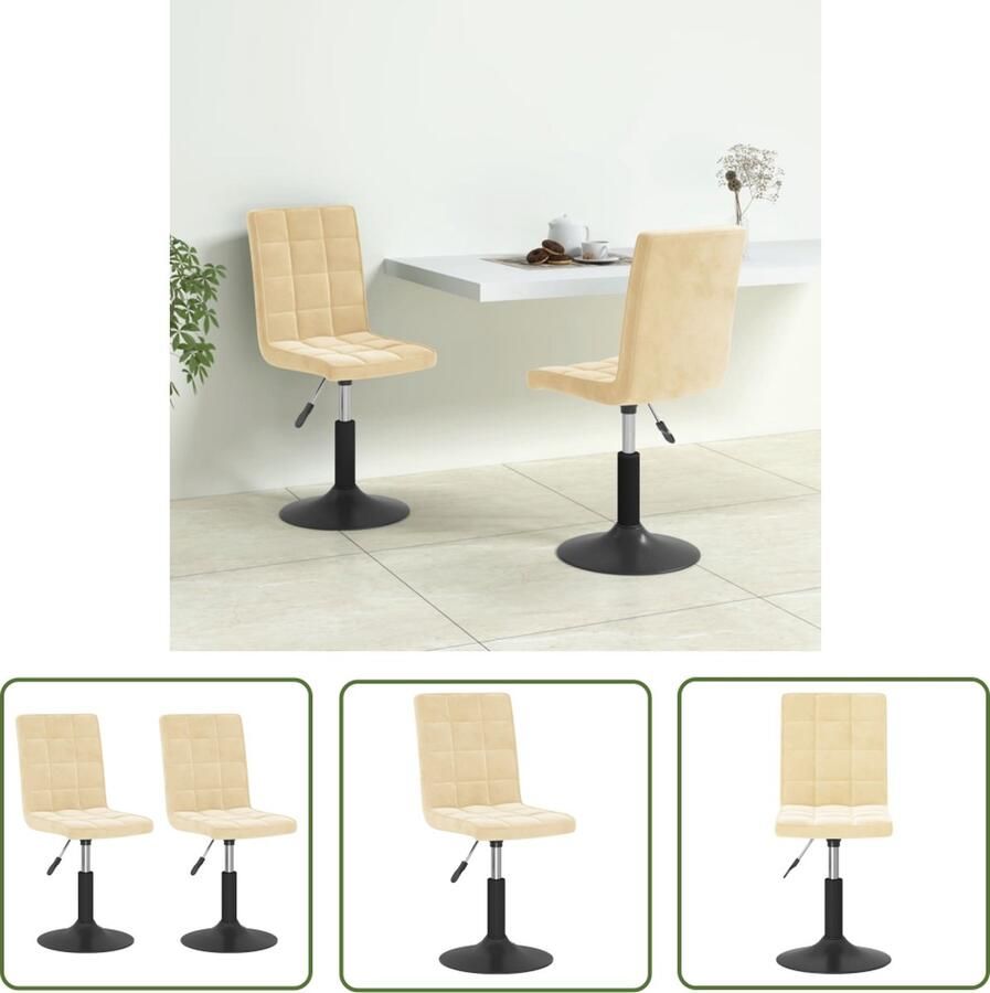 The Living Store Eetkamerstoel Draaibaar Crème 40 x 52 cm Staal Fluweel Eetkamerstoel Draaibare Stoel Fluweel Stoel Creme Fauteuil Lounge Stoel