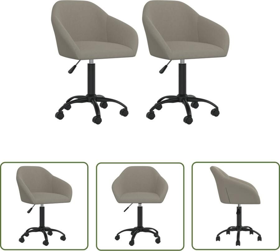 The Living Store Draaibare Eetstoelen Fluweel Lichtgrijs 63 x 56 x (80-92) cm Verstelbaar 360 graden draaibaar Gasveermechanisme 5 wielen Draaibare Eetkamerstoelen Fluweel Stoelen Grijze Stoelen Lounge Stoelen - Foto 2