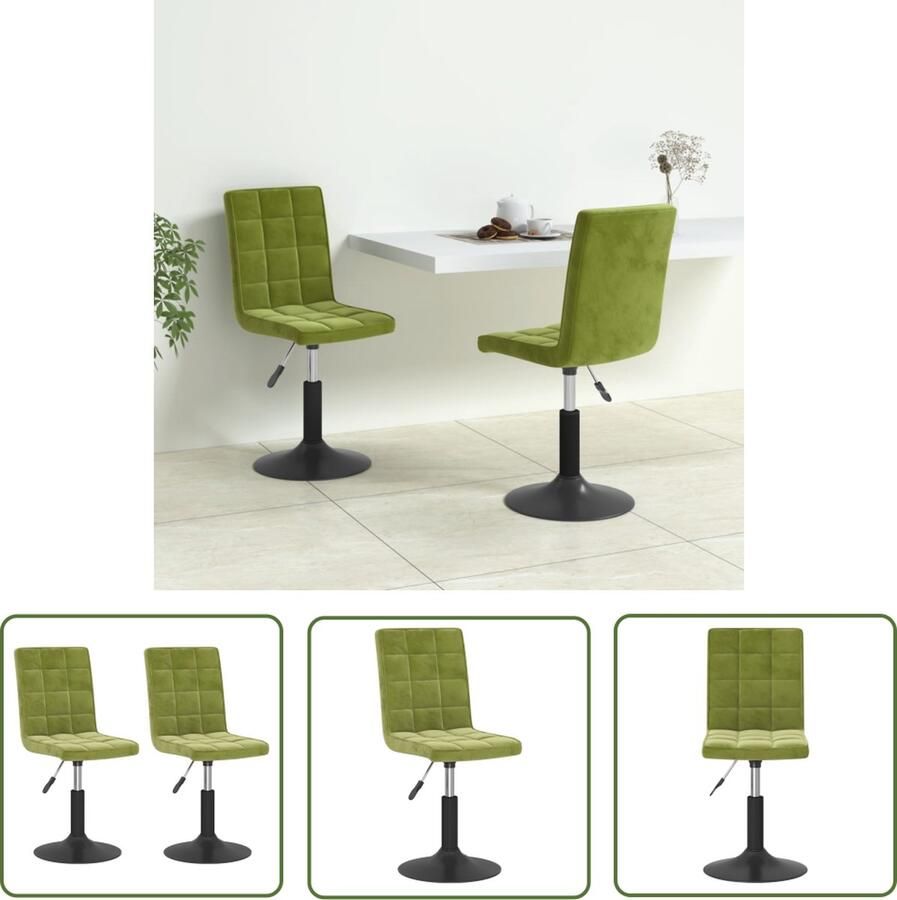 The Living Store Draaibare Eetstoelen Fluweel Lichtgroen 40x52x(102.5-117.5)cm 360Â° draaibaar Draaibare Eetkamerstoelen Fluweel Meubels Lichtgroene Stoffen Comfortabele Stoelen