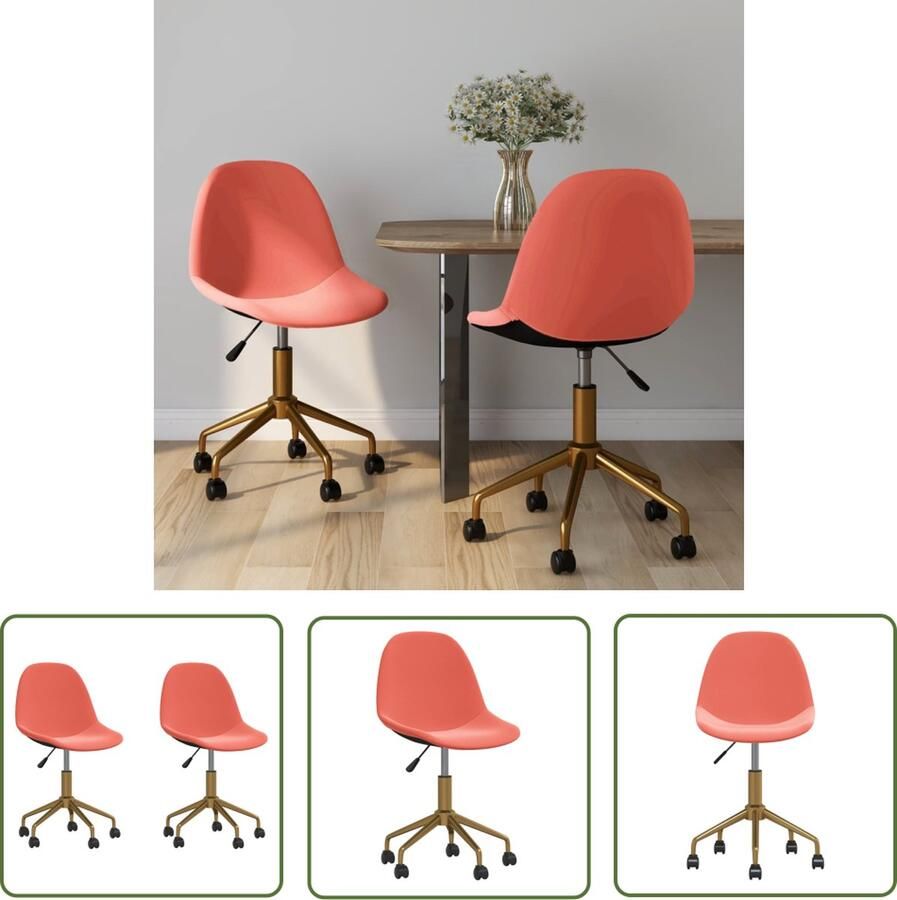 The Living Store Draaibare Eetstoelen Roze Fluweel 43 x 45 cm Verstelbaar Met Goudkleurig Frame Draaibare Eetkamerstoelen Fluweel Stoelen Roze Meubels Design Stoelen - Foto 2