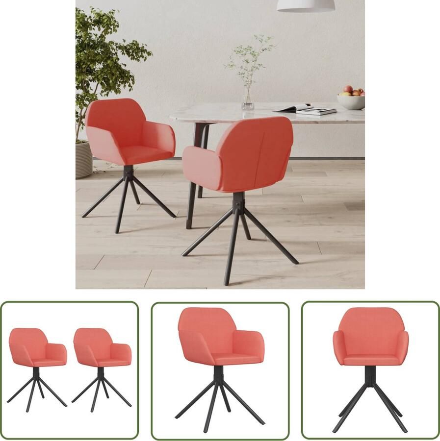 The Living Store Eetkamerstoel Draaibaar Fluweel Roze 54x58.5x79.5 cm Ergonomisch Metaal Multiplex Eetkamerstoel Draaibare Stoel Fluweel Stoel Roze Stoel Comfortabele Stoel - Foto 2