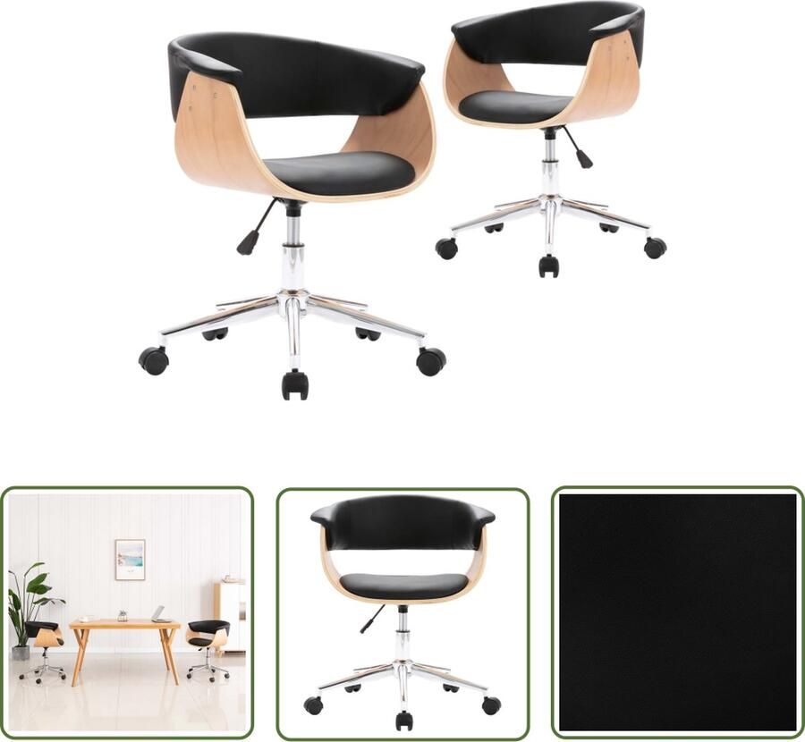 The Living Store Eetkamerstoel Draaibaar Zwart 59.5 x 58 x (66-74) cm Kunstleer Eetkamerstoel Draaistool Zwarte Stoel Kunstlederen Stoel Comfortabele Stoel - Foto 2