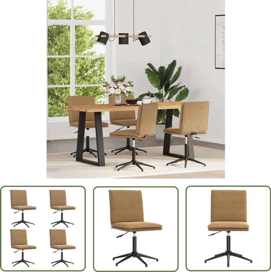 The Living Store Eetkamerstoelen draaibaar 4 st fluweel bruin Eettafelstoel Eetkamerstoel Velours Stoel Bruine Stoel Ergonomische Stoel