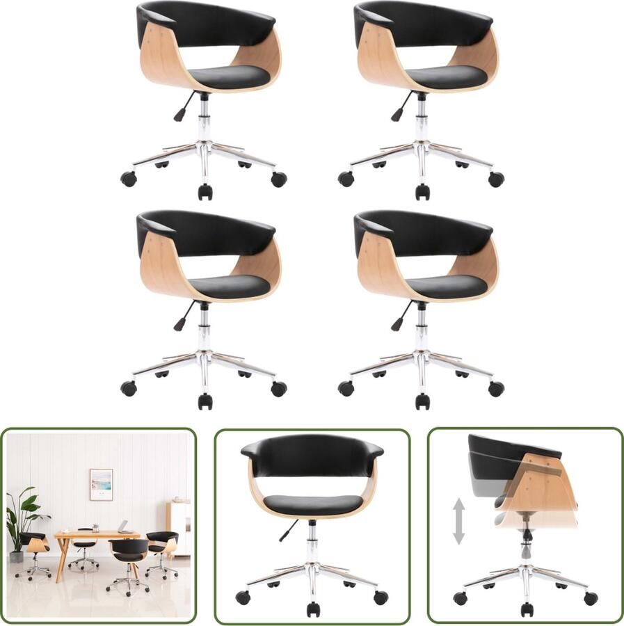 The Living Store Eetkamerstoel draaibaar en in hoogte verstelbaar zwart 4 stuks Eetkamerstoel Zwarte Eetkamerstoel Draaibare Eetkamerstoel Hoogteverstelbare Eetkamerstoel Kunstleder Eetkamerstoel - Foto 2