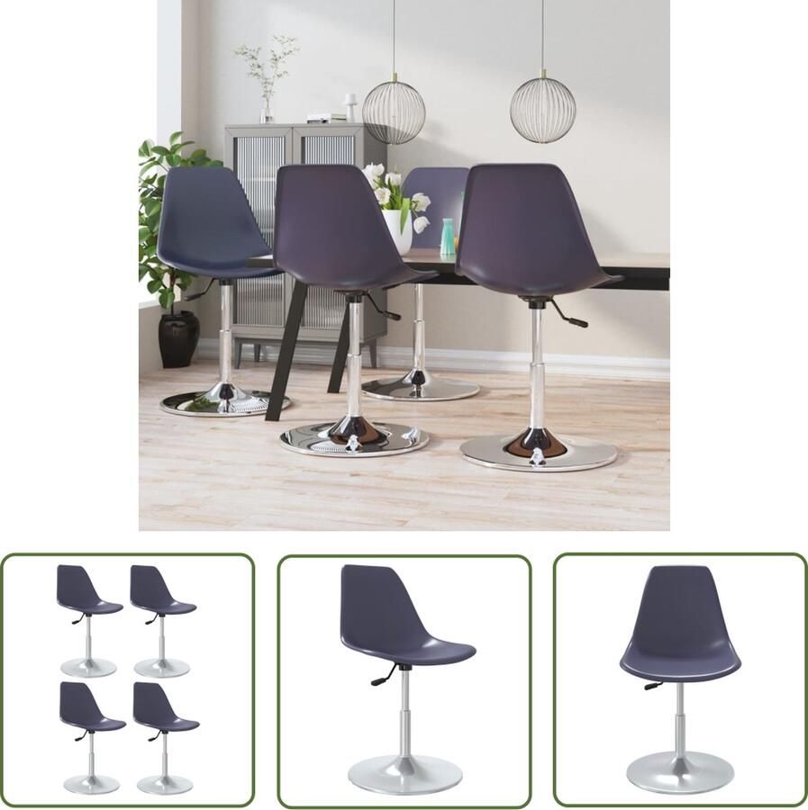 The Living Store Draaibare Eetstoelen Lila PP Verchroomd Metaal 46 x 56 x (74-88) cm Set van 4 Draaibare Eetkamerstoelen Lila Meubels Kunststof Stoelen Metalen Stoelen - Foto 2
