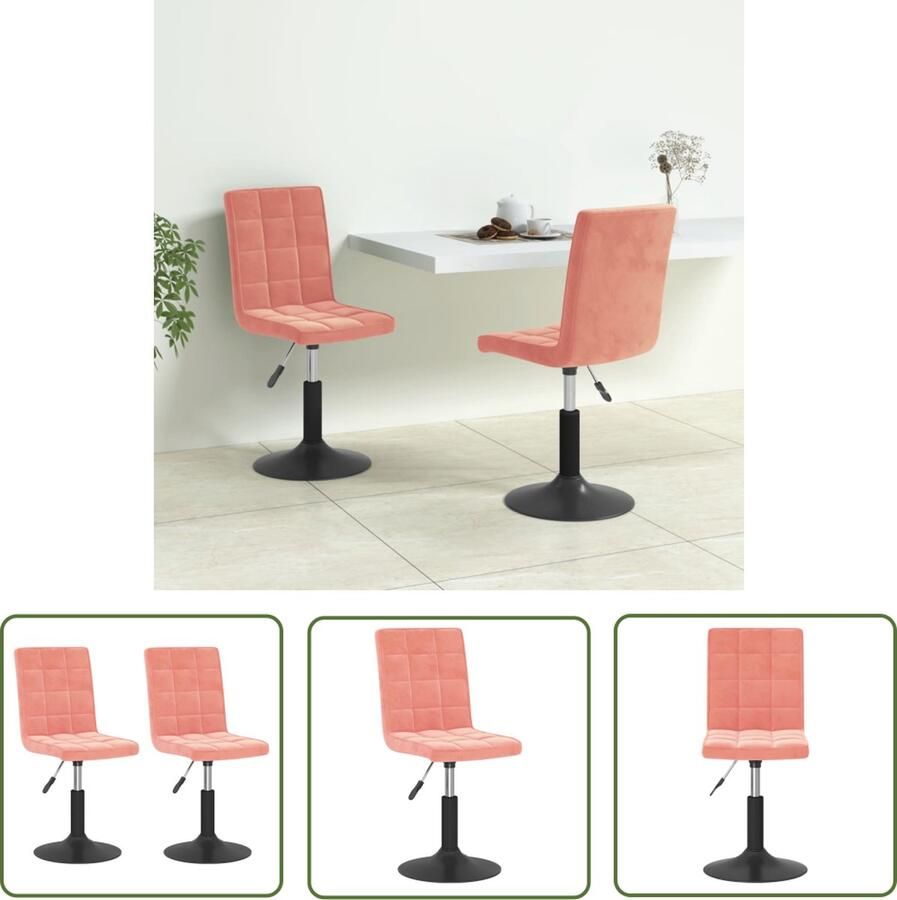 The Living Store Eetkamerstoelen Draaibaar 40 x 52 x (102.5 117.5) cm Roze Fluweel Eettafel Stoelen Eetkamerstoelen Draaibare Stoelen Velvet Stoelen Roze Meubels