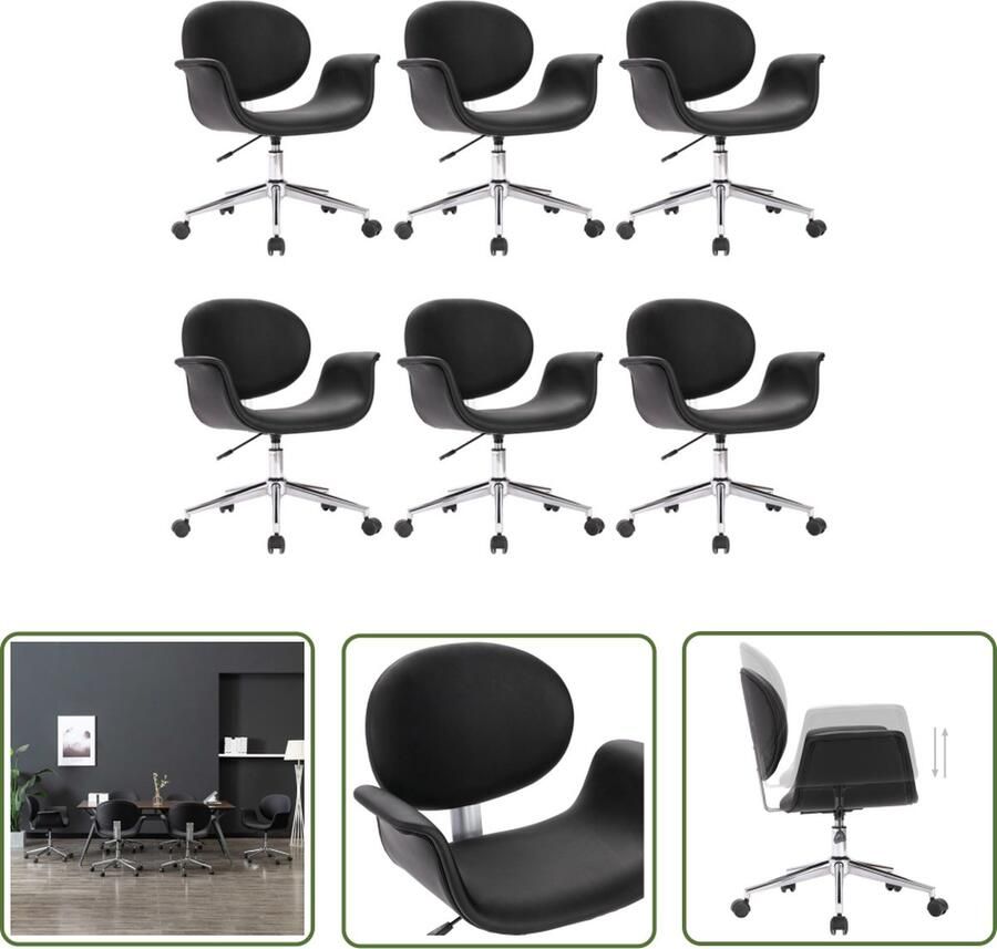 The Living Store Eetkamerstoelen Draaibaar Set van 6 Zwart Kunstleer Eetkamerstoel Draaistool Zwarte Stoel Kunstleder Stoel Luxe Stoel - Foto 2