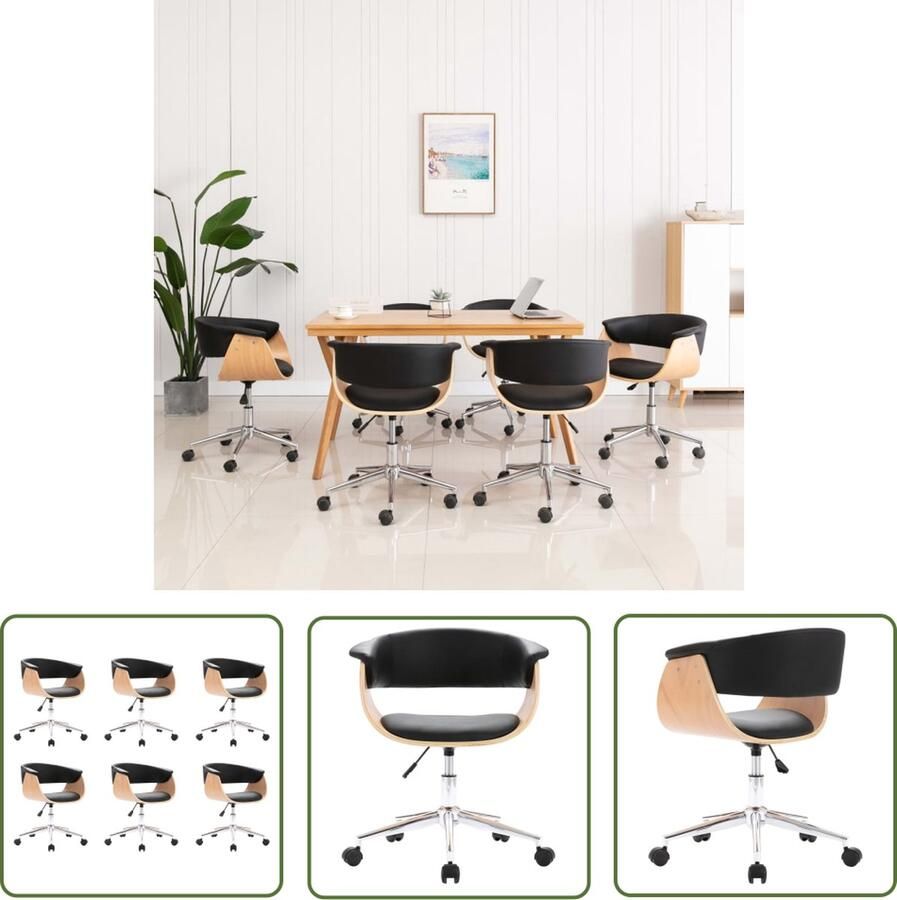 The Living Store Eetkamerstoelen Set van 6 Zwart 59.5 x 58 x (66 74) cm Draaibaar Eetkamerstoel Zwarte Stoel Draaistool Kunstleder Stoel Modern Meubilair - Foto 2
