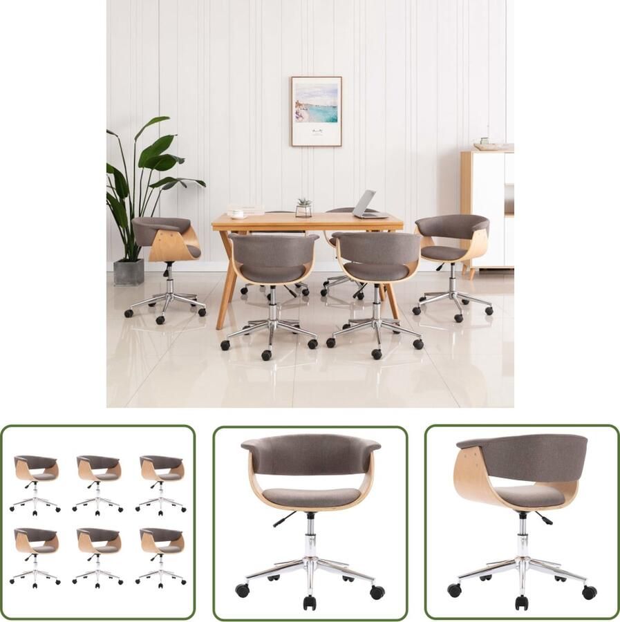 The Living Store Eetkamerstoelen 6 stuks Taupe Ergonomisch ontwerp Draaibaar Verstelbaar Eetkamerstoelen Draaibare Stoelen Taupe Meubels Ergonomische Stoelen Velours Stoelen - Foto 2