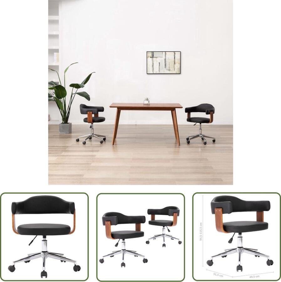 VidaXL The Living Store Eetkamerstoelen Draaibaar Zwart 49.5 x 51.5 x (94.5 115.5) cm Gasveermechanisme - Foto 2