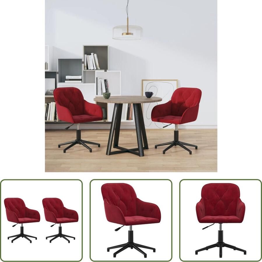 The Living Store Eetkamerstoelen Fluweel 56x61.5x72-80cm 360 graden draaibaar Wijnrood Eetkamerstoelen Fluweel Stoelen Rode Stoelen Draaibare Stoelen Ergonomische Stoelen