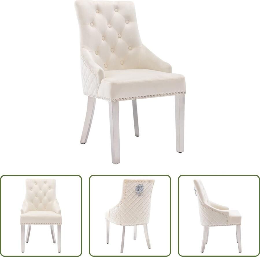 The Living Store Eetkamerstoelen Fluweel Crème 52 x 62 x 94 cm Stevig en Comfortabel Draagvermogen 110 kg - Foto 2