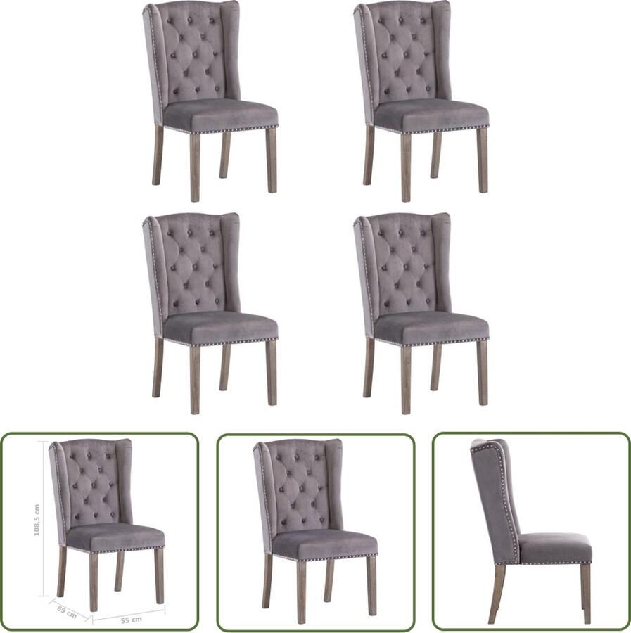 The Living Store Eetkamerstoelen Set van 6 Grijs Fluweel 51 x 59 x 98.5 cm Klassiek design Eetkamerstoelen Fluweel Stoelen Grijze Stoelen Klassieke Stoelen Set Van 6 Stoelen - Foto 3
