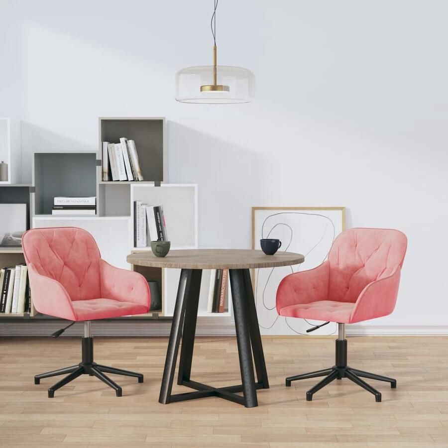 The Living Store Eetkamerstoelen draaibaar 2 st fluweel roze Eetkamerstoelen Fluweel Stoelen Roze Meubilair Design Stoelen Draaiende Stoelen - Foto 2
