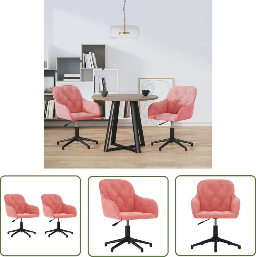The Living Store Eetkamerstoelen draaibaar 2 st fluweel roze Eetkamerstoelen Fluweel Stoelen Roze Meubilair Design Stoelen Draaiende Stoelen