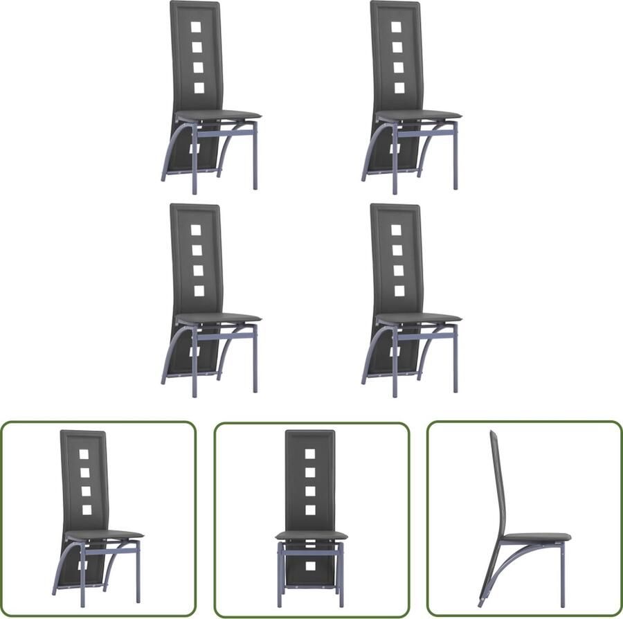 The Living Store Eetkamerstoel Grijs Kunstleer 43 x 55.5 x 108 cm Hoge rugleuning - Foto 2