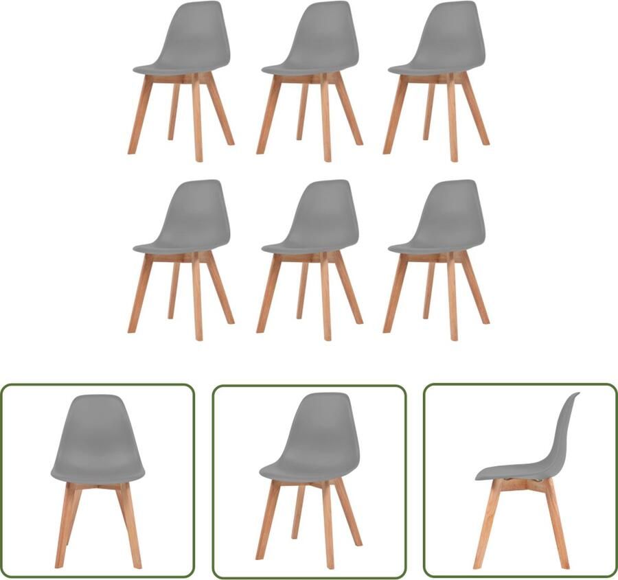 The Living Store Eetkamerstoelen Grijs Kunststof zitting Rubberhouten poten 46.5 x 47.5 x 83 cm Eetkamerstoelen Kunststof Stoel Grijs Meubilair Rubberhout Comfortabele Stoel - Foto 2