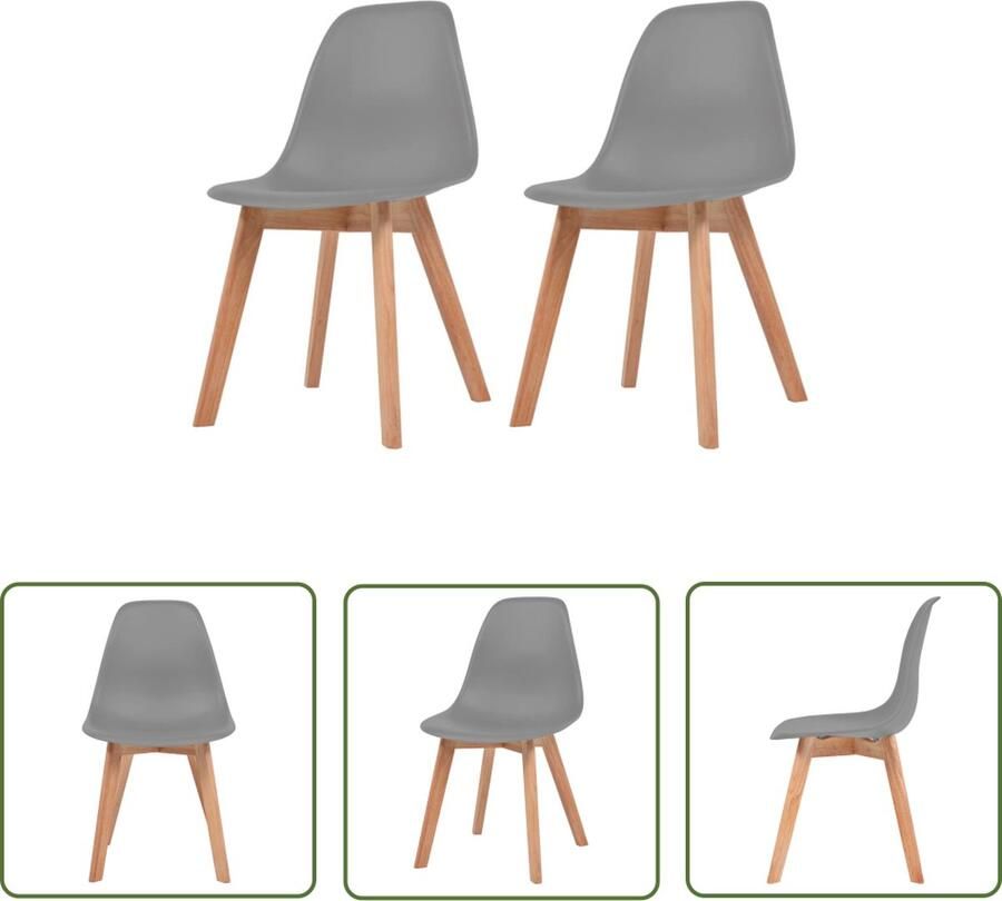 The Living Store Eetkamerstoelen Grijs Kunststof zitting Rubberhouten poten 46.5 x 47.5 x 83 cm Eetkamerstoelen Kunststof Stoel Grijs Meubilair Rubberhout Comfortabele Stoel - Foto 4