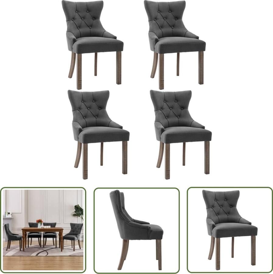 The Living Store Eetkamerstoelen Grijs Stof 53x65x91 cm Knopontwerp Eetkamerstoelen Stof Meubels Design Stoelen Moderne Stoelen Zwarte Stoelen - Foto 2