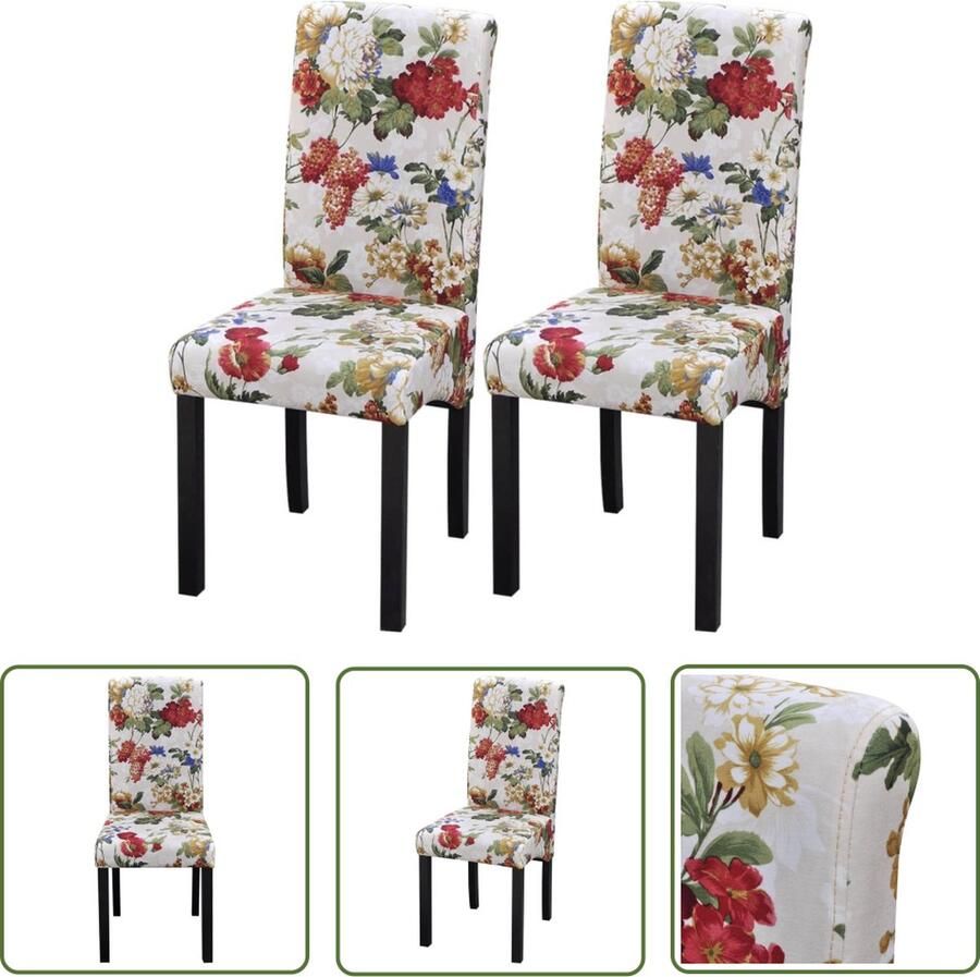 The Living Store Eetkamerstoelen Houten Frame 42x55x96 cm Romantisch bloemmotief Eetkamerstoelen Stoffen Stoel Vintage Stoel Landelijke Stoel Multicoloured Chairs - Foto 2