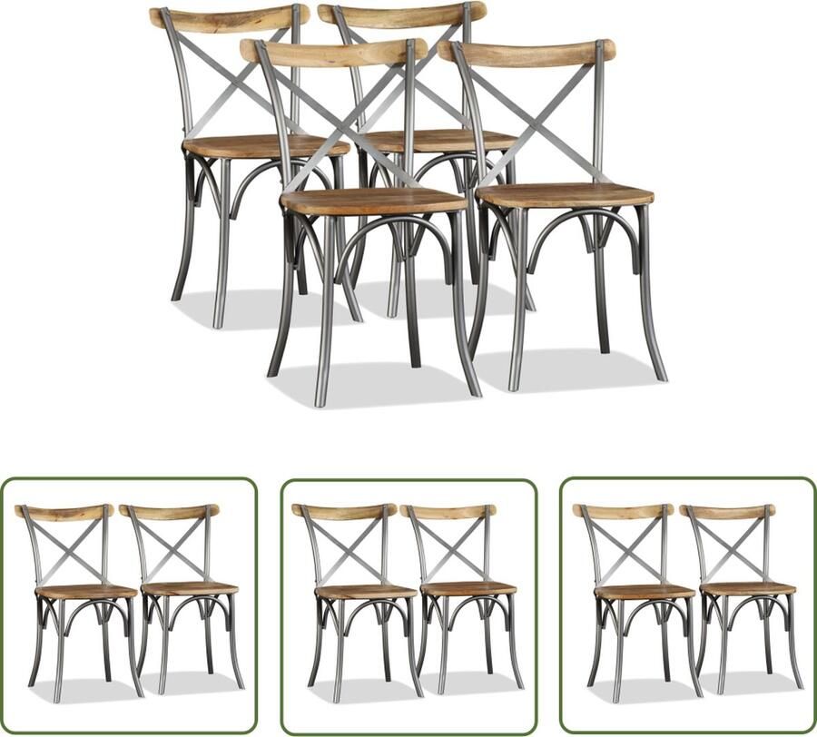 The Living Store Eetkamerstoelen IndustriÃle Stijl 51 x 52 x 84 cm Massief Mangohout Gepoedercoat Staal Set van 6 Eetkamerstoelen Industrieel Meubilair Houten Stoelen Mango Wood Furniture Dining Chairs - Foto 2