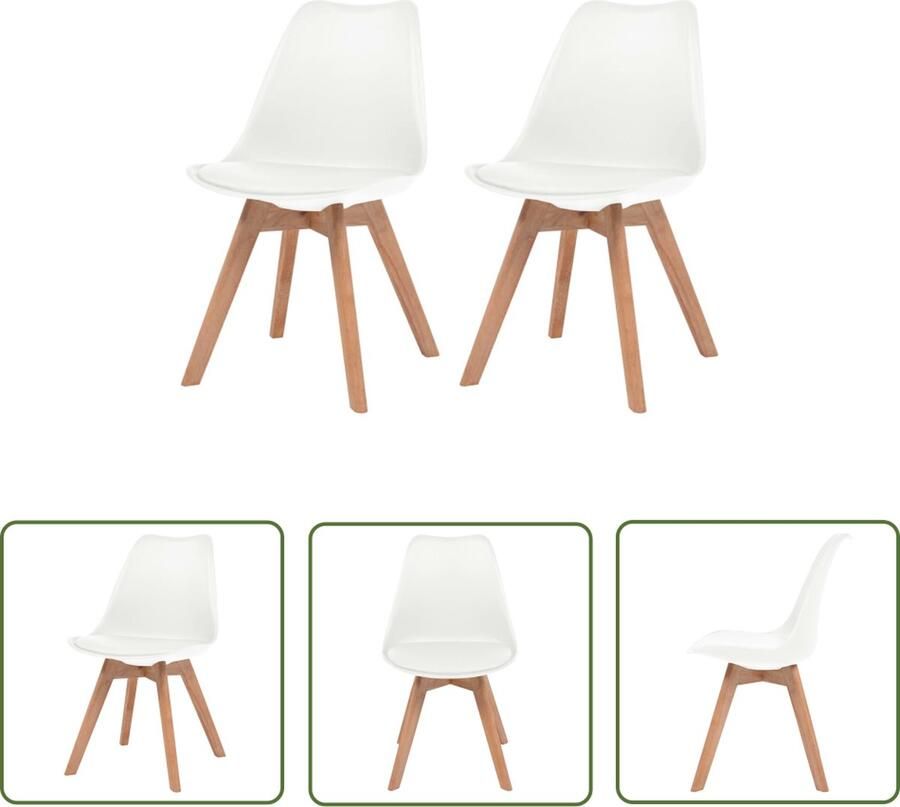 The Living Store Eetkamerstoelen Set van 6 Kunststof Beukenhout Wit 48x53x83cm - Foto 3