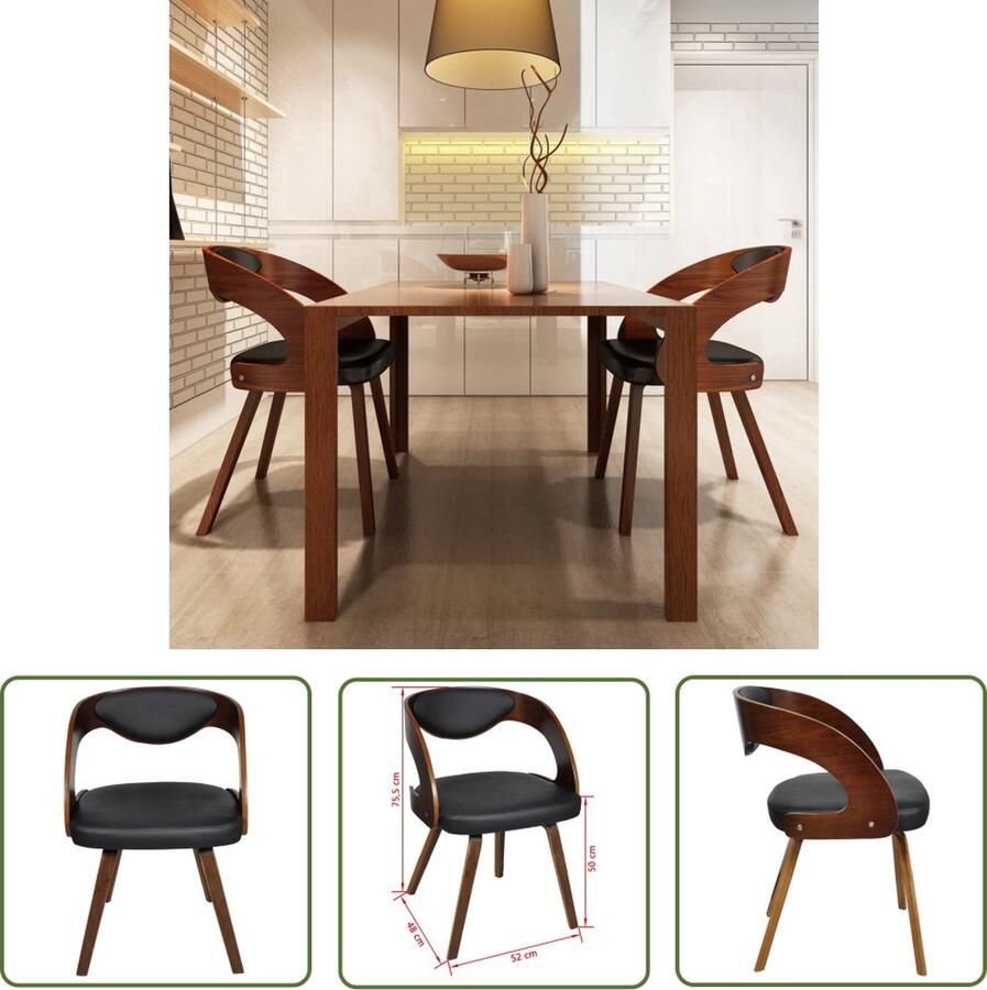 The Living Store Eetkamerstoelen Leer 52 x 48 x 75.5 cm Houten frame Eetkamerstoelen Leren Meubels Salontafel Dining Chairs Bruin Leder - Foto 2
