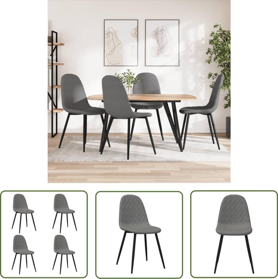 The Living Store Eetkamerstoelen Lichtgrijs Fluweel 45 x 53.5 x 87 cm Ergonomisch ontwerp Eettafelstoelen Eetkamerstoelen Fluweel Stoelen Grijze Stoelen Ergonomische Stoelen - Foto 3