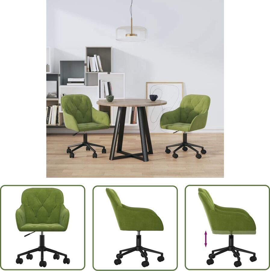 The Living Store Eetkamerstoelen Lichtgroen Fluweel Verstelbare Hoogte Stevig Metalen Frame 56x61x(78-86)cm Eetkamerstoelen Fluweel Stoelen Groene Stoelen Draaibare Stoelen Adjustable Height Chairs - Foto 2