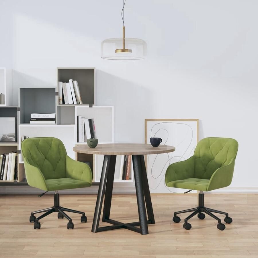 The Living Store Eetkamerstoelen Lichtgroen Fluweel Verstelbare Hoogte Stevig Metalen Frame 56x61x(78-86)cm Eetkamerstoelen Fluweel Stoelen Groene Stoelen Draaibare Stoelen Adjustable Height Chairs - Foto 3