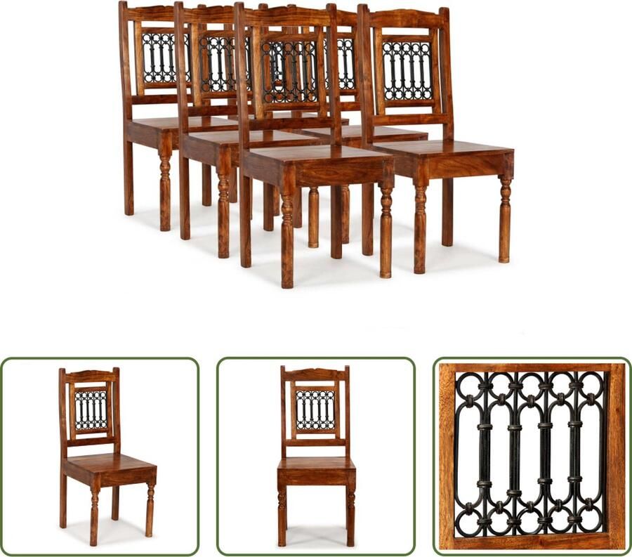 The Living Store Eetkamerstoelen Massief acaciahout Gietijzeren details 43 x 43 x 100 cm Bruin Eetkamerstoelen Acacia Houten Stoelen Vintage Stoelen Klassieke Stoelen Bruine Stoelen