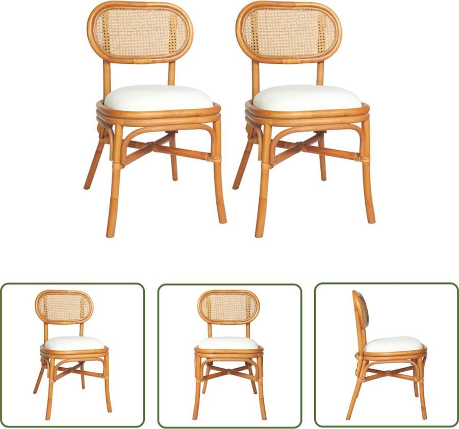 The Living Store Eetkamerstoelen Natuurlijk Rattan 46 x 53 x 83 cm Ergonomisch Ondersteunend Eetkamerstoelen Rattan Meubels Salontafel Dining Chairs Vintage Stoelen - Foto 3