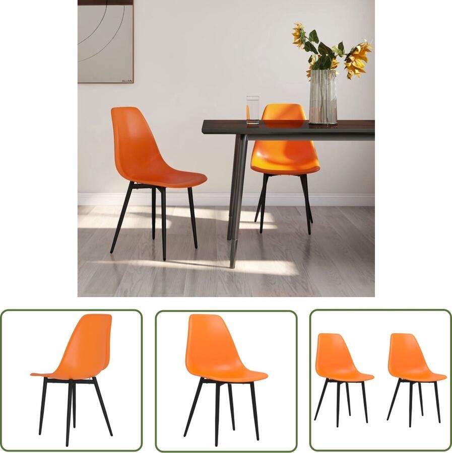 The Living Store Eetkamerstoelen Oranje PP 46x52x84 cm Ergonomisch gebogen rugleuning Eettafel Stoelen Eetkamerstoelen Design Stoelen Oranjekleur Stoelen Ergonomische Stoelen - Foto 2