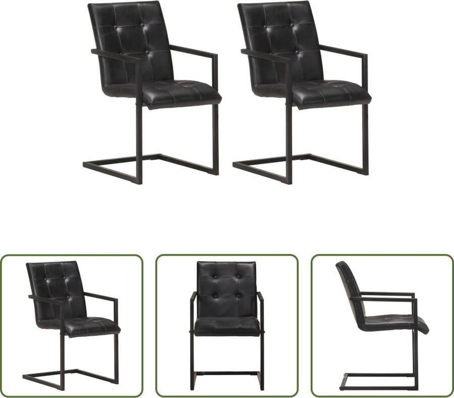 The Living Store Eetkamerstoelen Retro Zwart Leer 51 x 56 x 91 cm Gestoffeerd zitvlak Retro Meubels Eetkamerstoelen Lederen Stoelen Zwarte Stoelen Design Stoelen