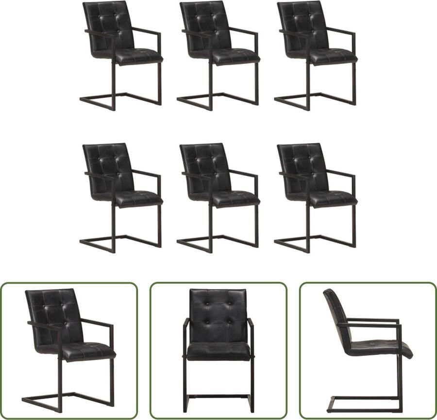 The Living Store Eetkamerstoelen Retro Zwart Leren Stoelen 51 x 56 x 91 cm Schuim Vulling Retro Meubels Eetkamerstoelen Set Lederen Stoelen Zwarte Stoelen Comfortabele Stoelen