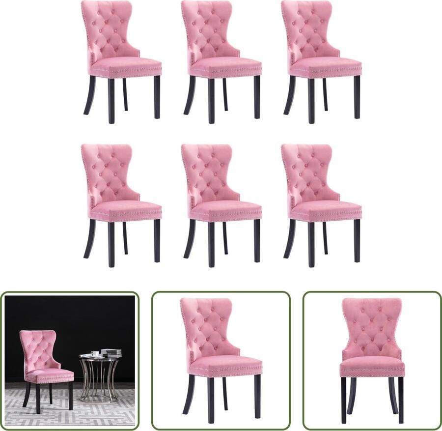 The Living Store Eetkamerstoel Classic Fluweel 51x59x98.5 cm Roze Eetkamerstoel Fluweel Stoel Roze Stoel Design Stoel Vintage Stoel - Foto 4