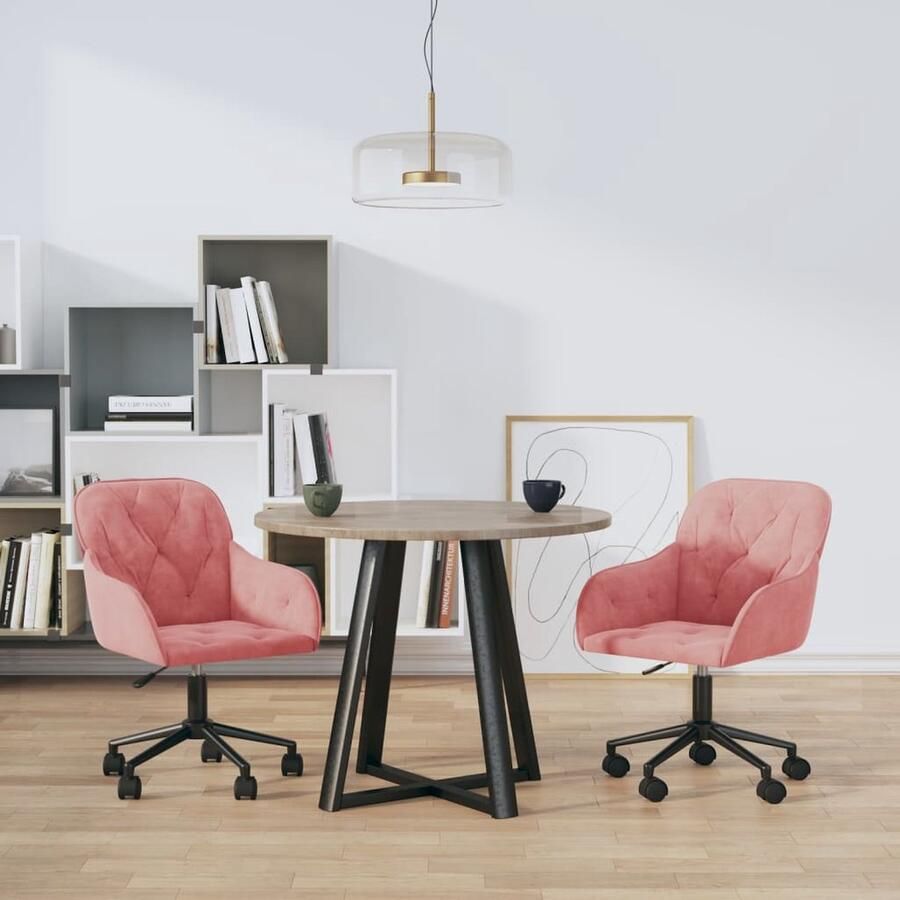 VidaXL Eetkamerstoelen draaibaar 2 st fluweel roze Eetkamerstoelen Fluweel Stoelen Roze Meubilair Design Stoelen Ergonomische Stoelen - Foto 3