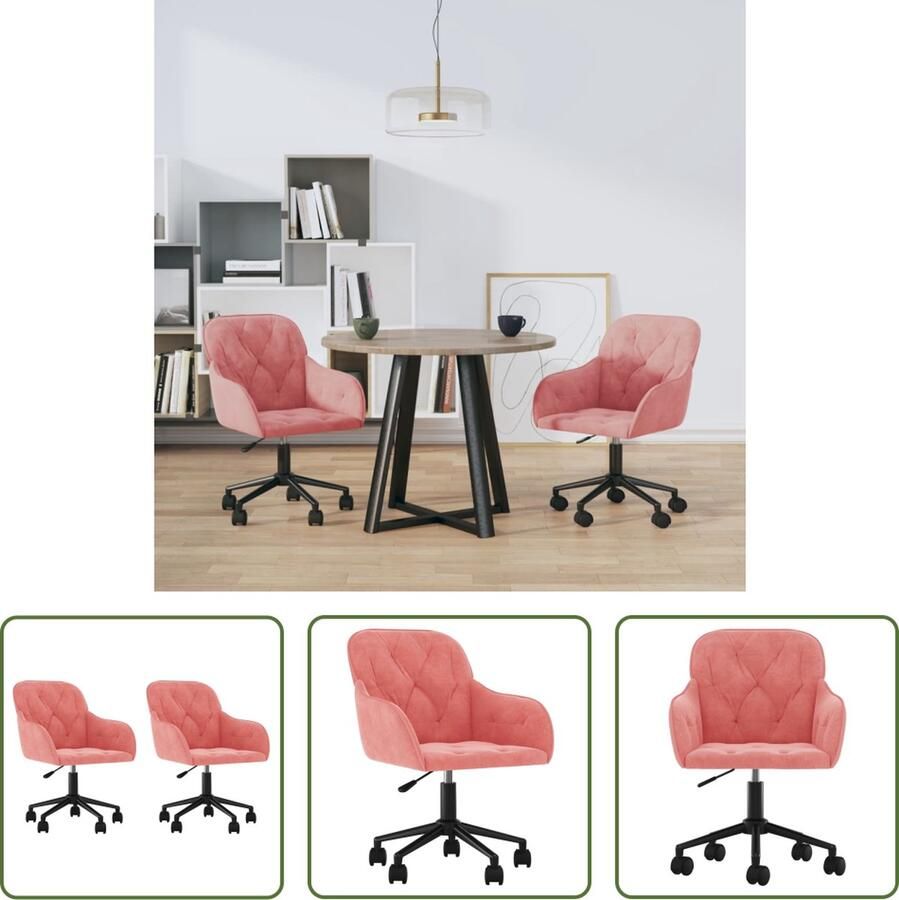 VidaXL Eetkamerstoelen draaibaar 2 st fluweel roze Eetkamerstoelen Fluweel Stoelen Roze Meubilair Design Stoelen Ergonomische Stoelen