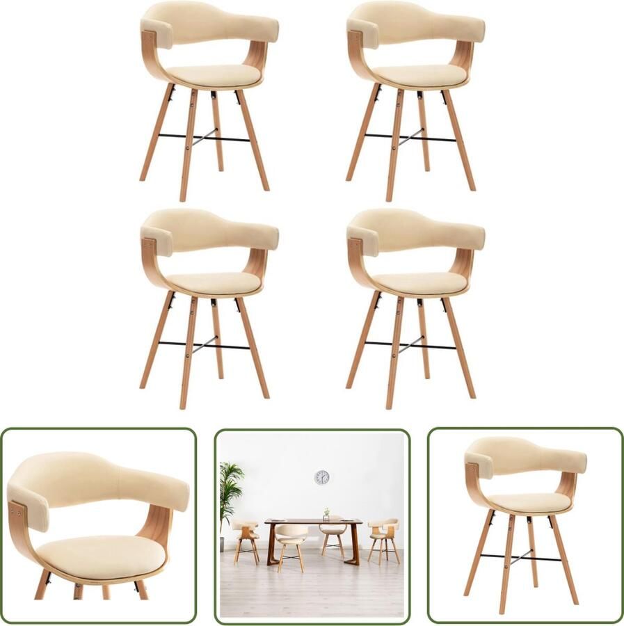 The Living Store Eetkamerstoelen Set Armleuningen Kunstleer Crème Lichtbruin 52.5x47x75.5cm (BxDxH) Eetkamerstoel Kunstleder Designstoel Lounge Chair Dining Chairs - Foto 2