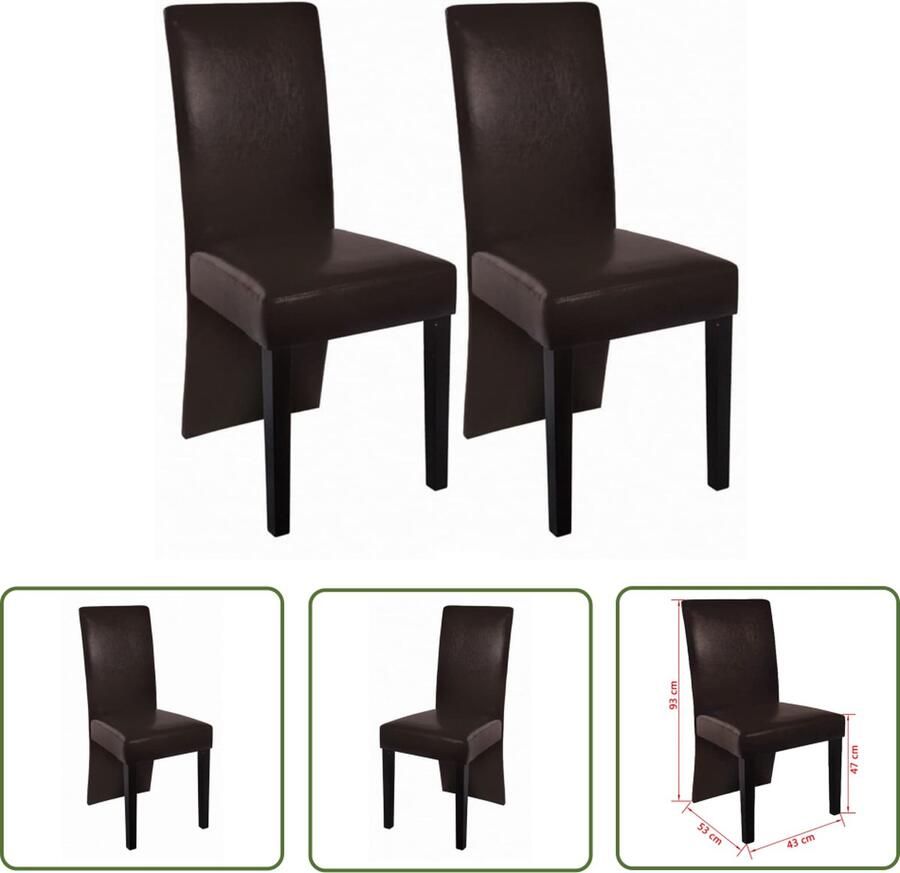 The Living Store Eetkamerstoelen Set van 2 Donkerbruin Kunstleer Massief houten poten Afmetingen- 43x53x93 cm - Foto 2
