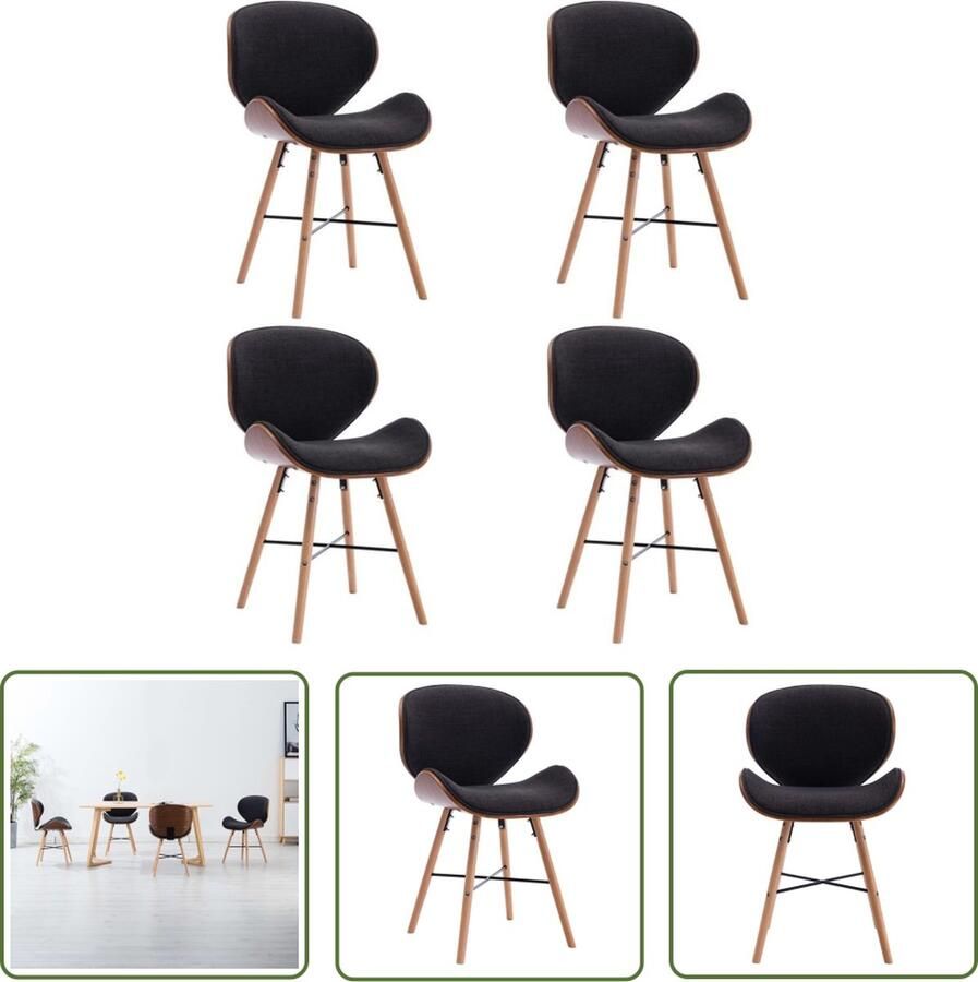 The Living Store Eetkamerstoelen Set van 4 Donkergrijs Houten frame 50x50x81 cm - Foto 2