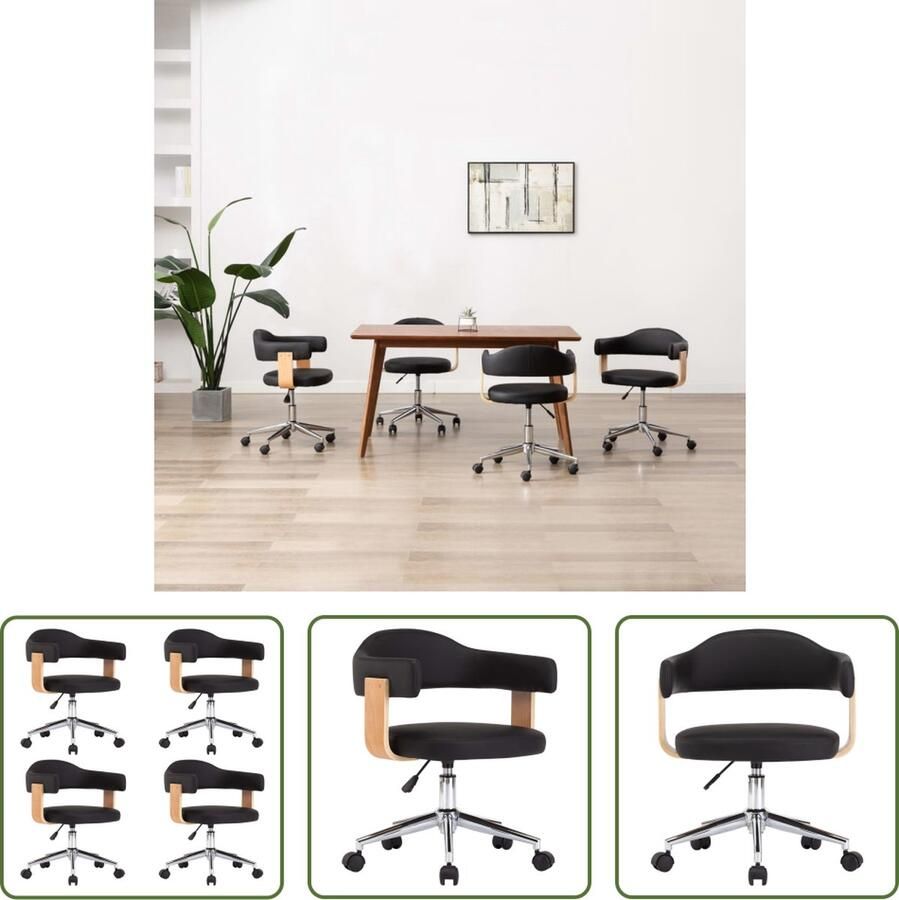 VidaXL The Living Store Eetkamerstoelen Set van 4 Draaibaar Zwart 49.5x51.5x(94.5-115.5)cm - Foto 2