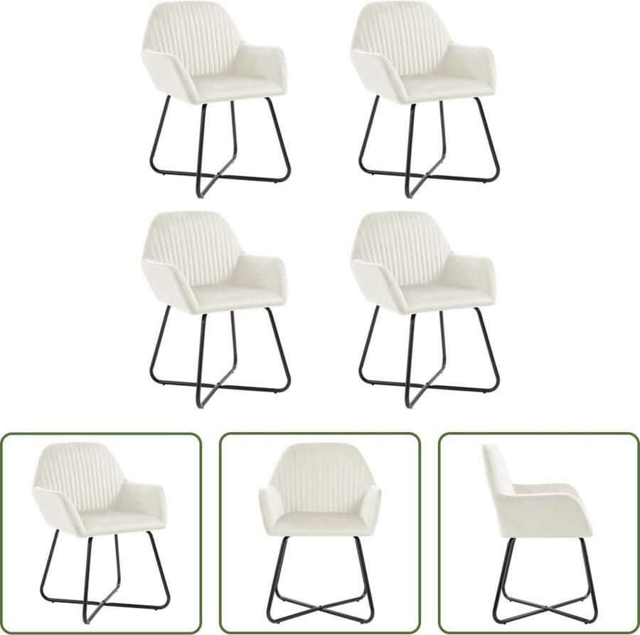 The Living Store Eetkamerstoelen 4 st fluweel crèmekleurig Eetkamerstoelen Fluweel Stoelen Creme Meubels Comfortabele Stoelen Dining Chairs - Foto 2